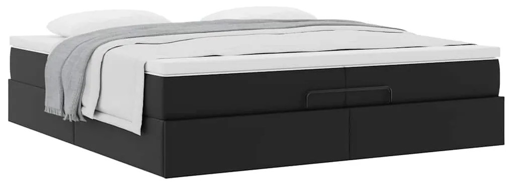 Estrutura de cama otomana com colchões pele artificial preta