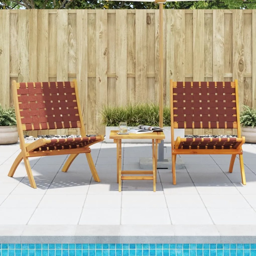 vidaXL Cadeiras jardim dobráveis 2 pcs c/ mesa madeira maciça vermelho