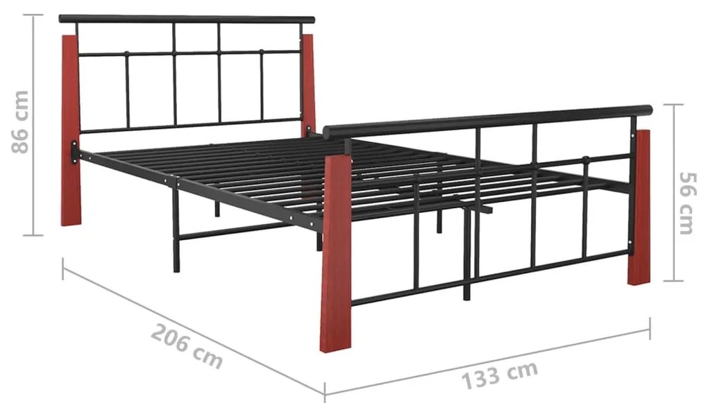 Estrutura de cama 120x200 cm metal/madeira de carvalho maciça