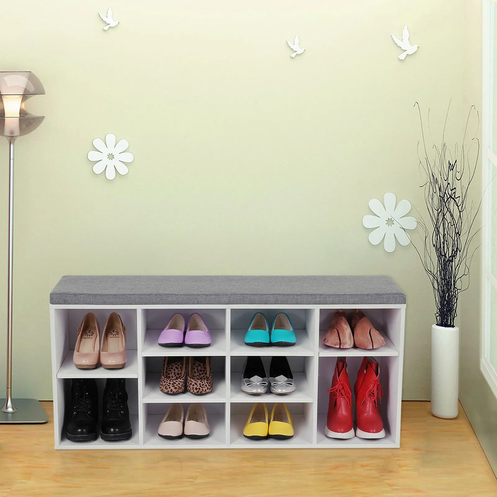 Banco estofado para sapatos 104 x 30 x 48 cm branco-cinzento