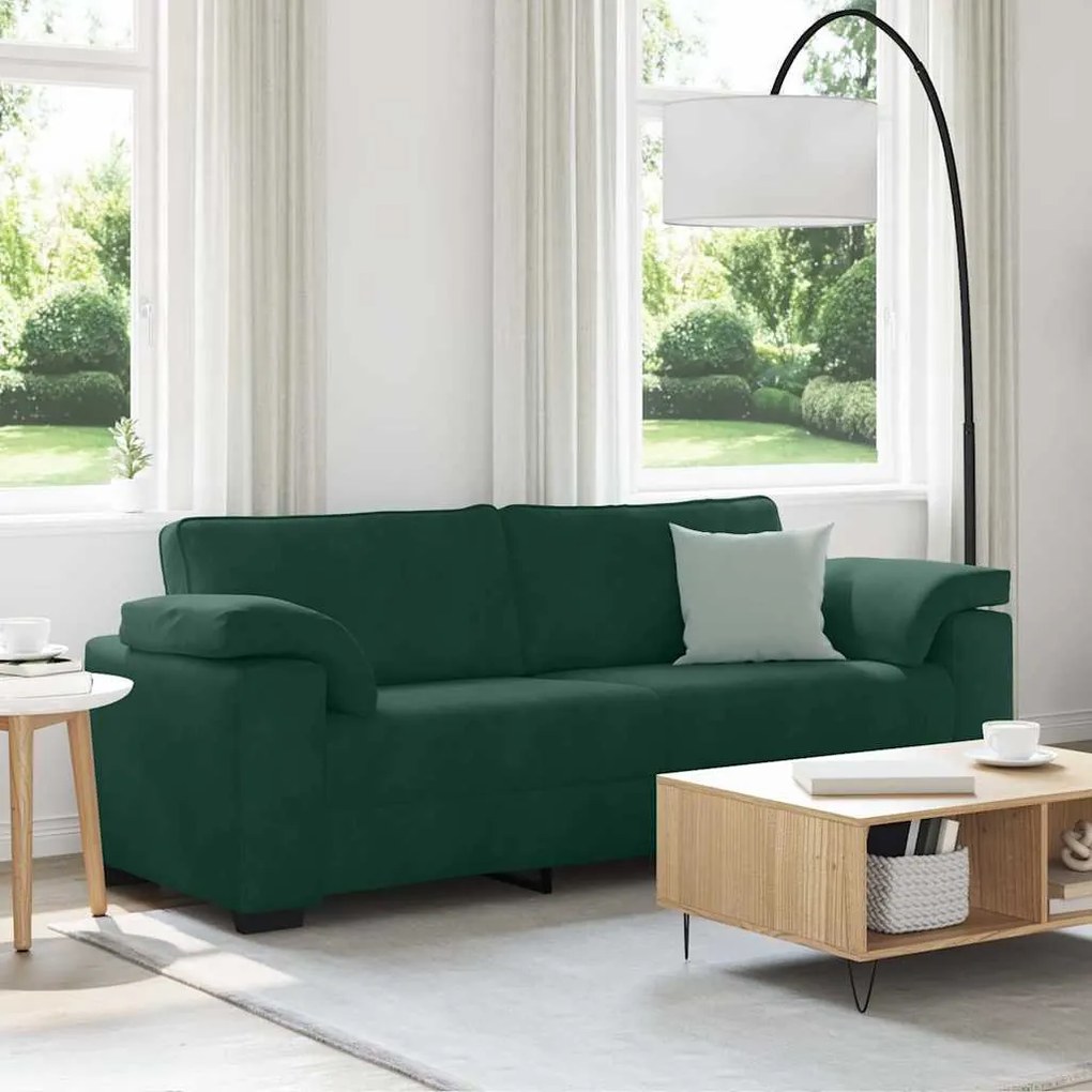 vidaXL Sofá de 3 lugares 220x77x82 cm veludo verde-escuro
