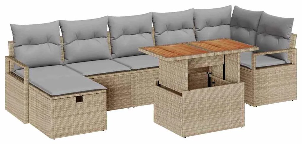 Conjunto de Sofá de Jardim de 8 Peças com Almofadas Bege em Rattan Sin