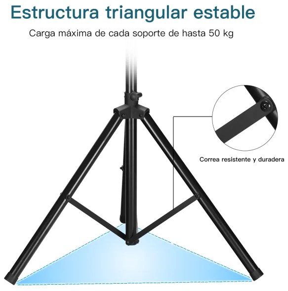 Tripé de colunas dobrável Suporte de áudio profissional Altura ajustável 97-183 cm Carga máxima 50kg