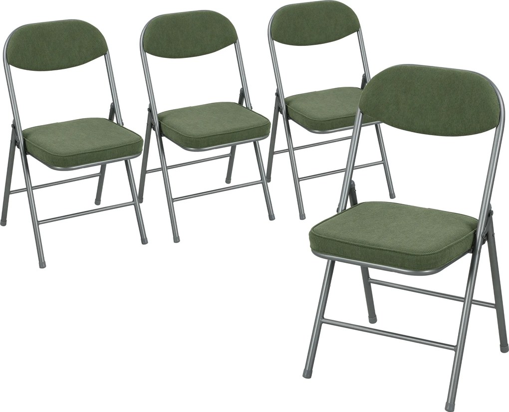 HOMCOM Conjunto de 4 cadeiras dobráveis para sala de jantar portáteis com assentos e encostos acolchoados em veludo cotelê verde | Aosom Portugal