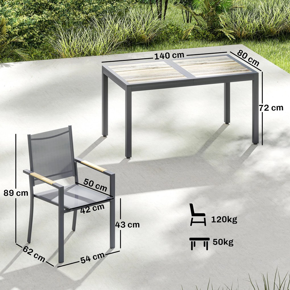 Conjunto de Mesa e Cadeiras de Jardim de 7 Peças Móveis de Jardim para Exterior com Mesa de Plástico PSPC 6 Cadeiras Empilháveis Cinza Escuro
