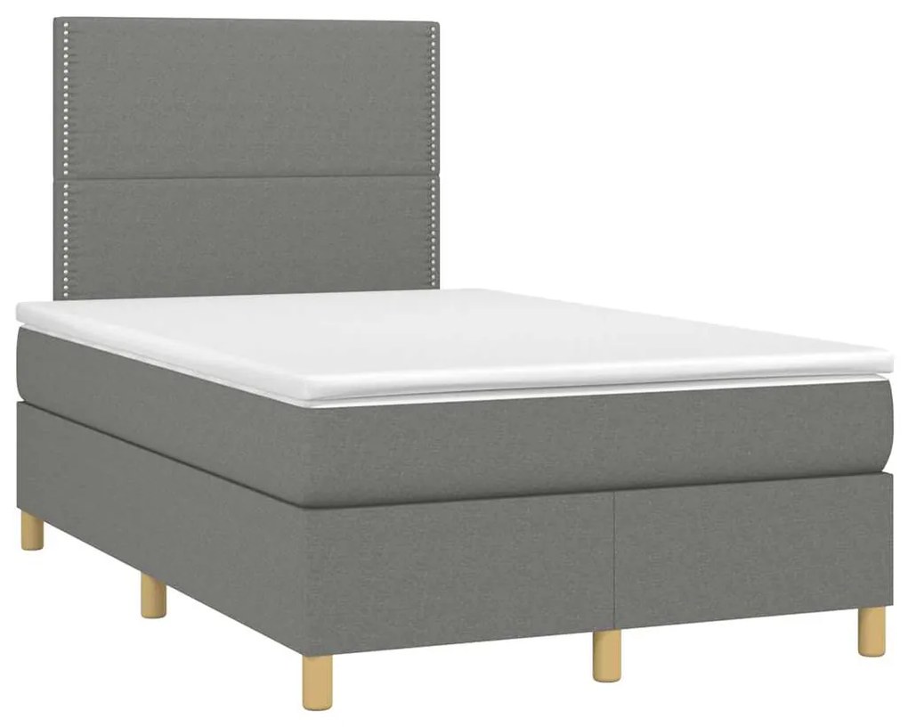 Cama box spring c/ colchão e LED 120x190 cm tecido cinza-escuro