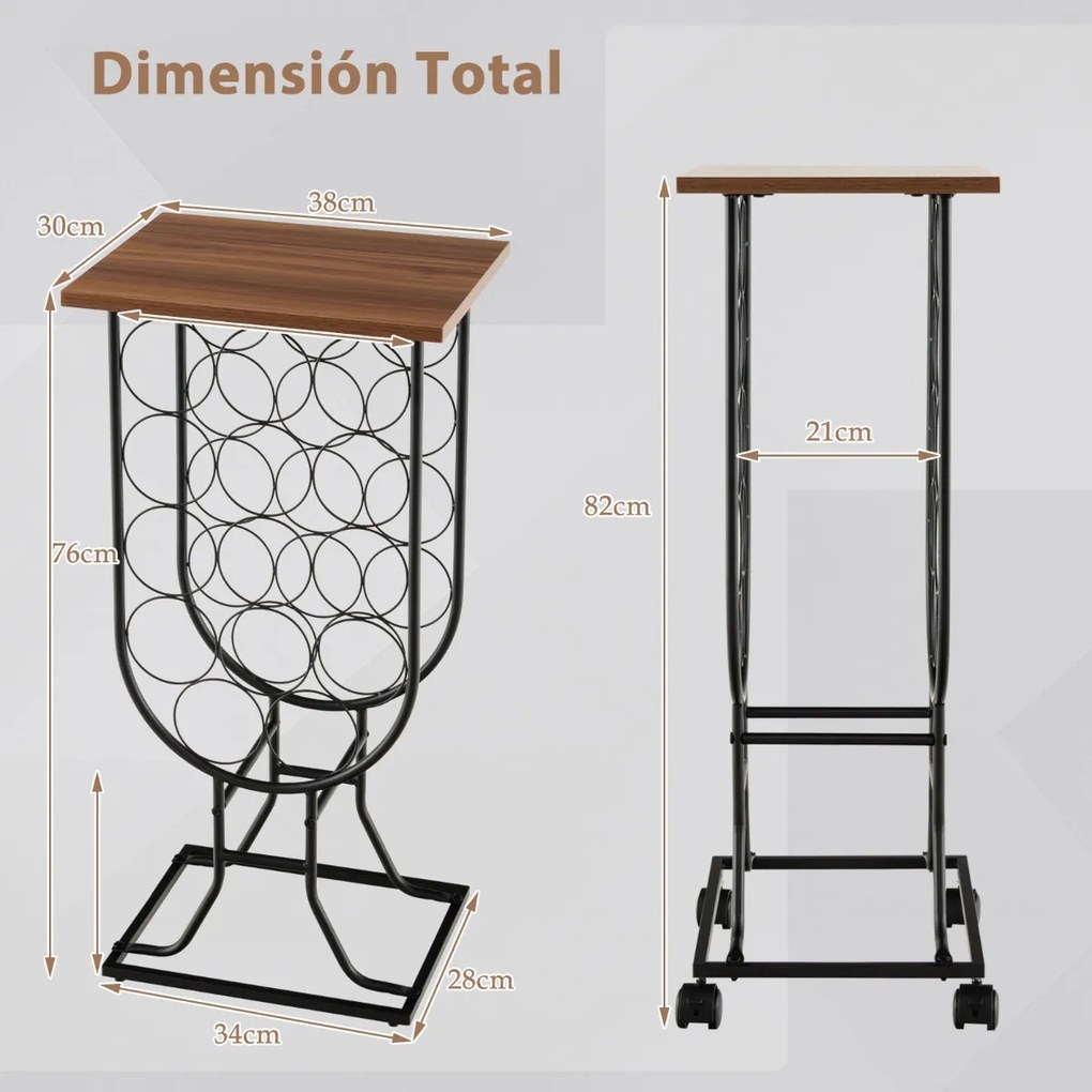 Garrafeira para 14 garrafas de vinho com rodas amovíveis e bloqueáveis 38 x 30 x 82 cm Castanho e preto