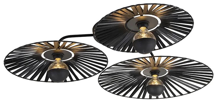 Candeeiro de teto rústico preto 3 luzes - Leia