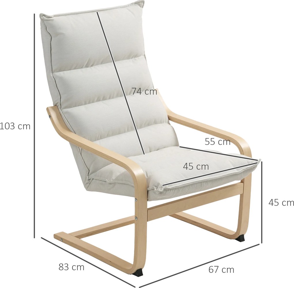 Poltrona de Sala Moderna com Encosto Alto Acolchoado Estrutura de Madeira e Estofada em Veludo 67x83x105 cm Creme