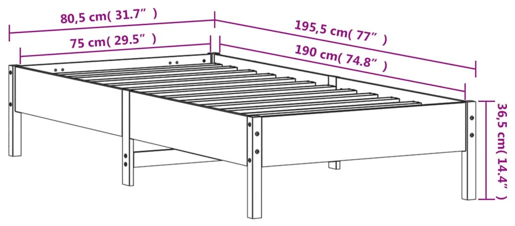 Cama sem colchão 75x190 cm madeira de pinho maciça castanho-mel