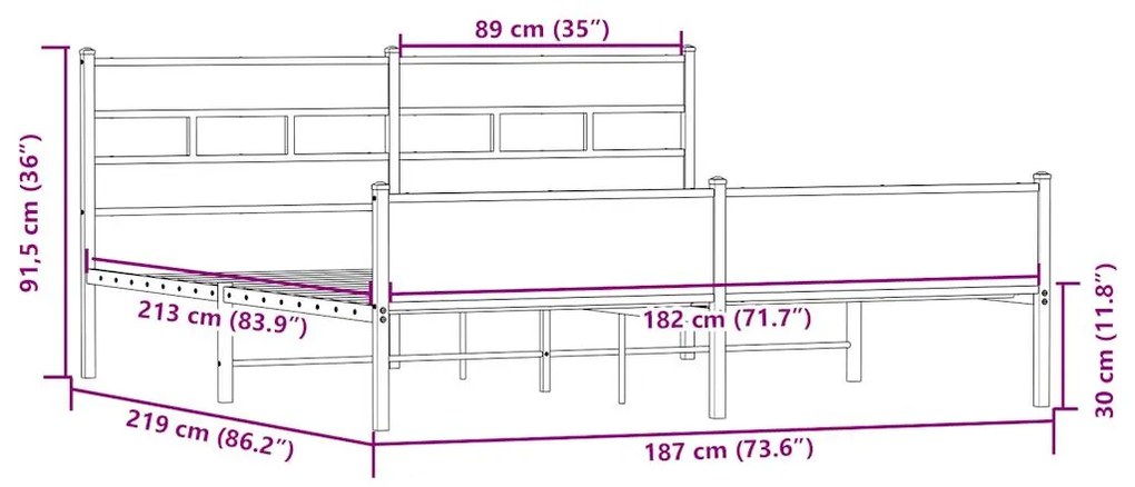 Estrutura de cama sem colchão 183x213cm metal carvalho sonoma