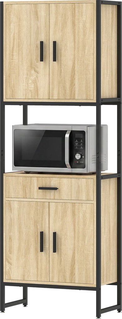 Armário de Cozinha, 60 x 30 x 170 cm, Portas com Fecho Suave, Cor Madeira Natural