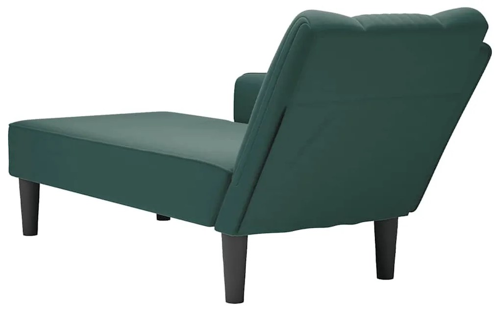 Chaise-longue com apoio de braço direito veludo verde escuro