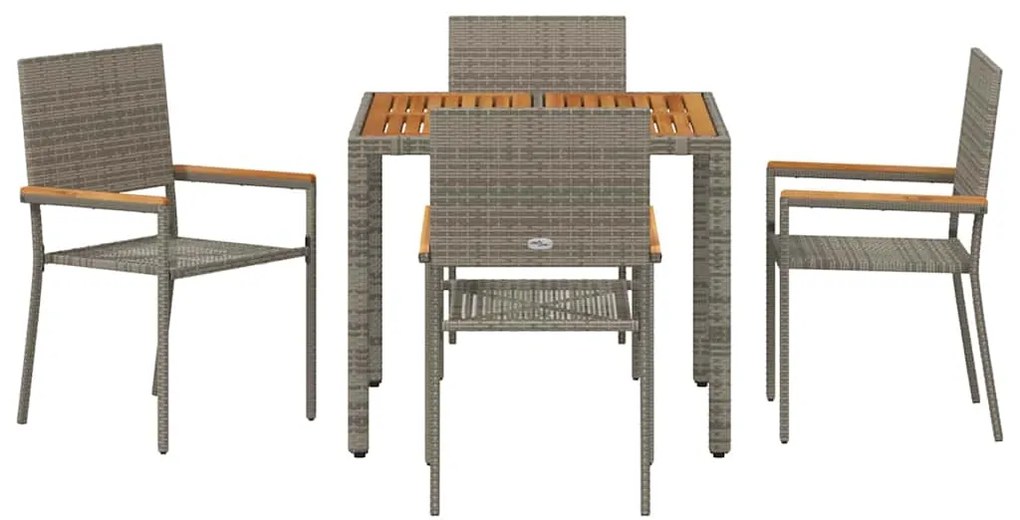 Conjunto de Jantar para Jardim vidaXL de 5 Peças Cinza Rattan Poliéste