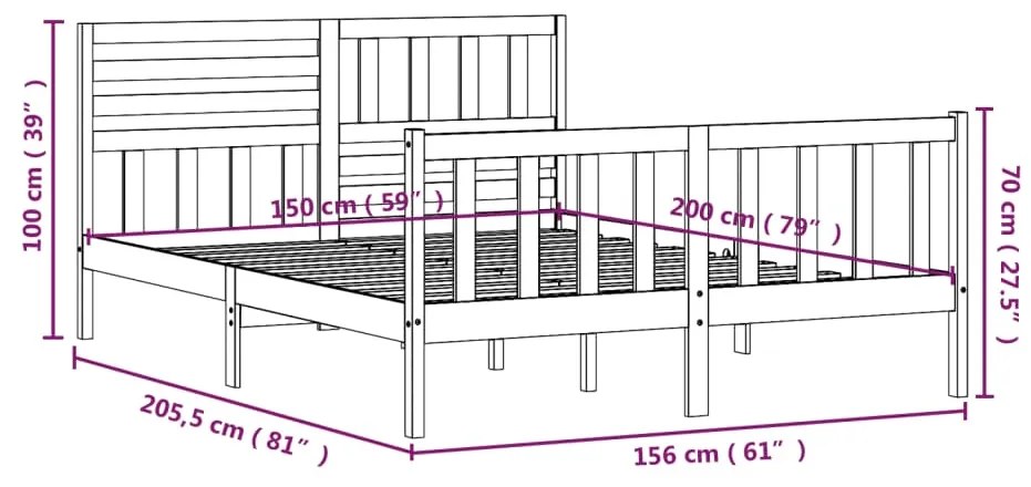 Estrutura de cama king size 150x200 cm madeira maciça