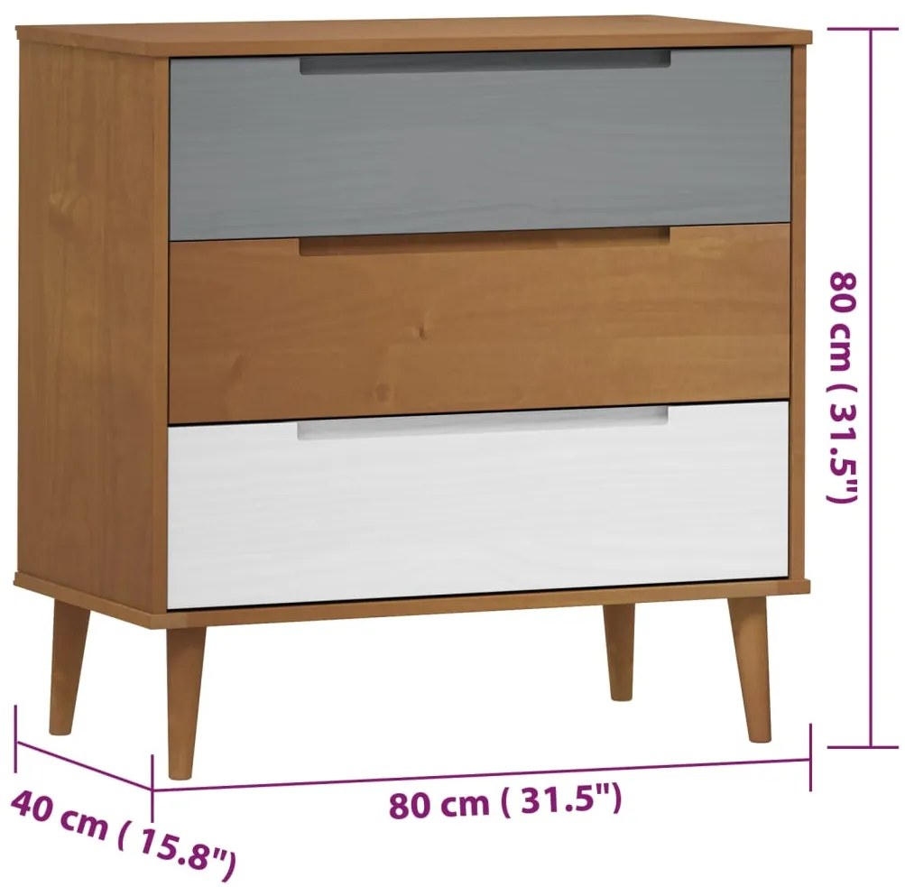 Armário de gavetas MOLDE 80x40x80 cm pinho maciço castanho