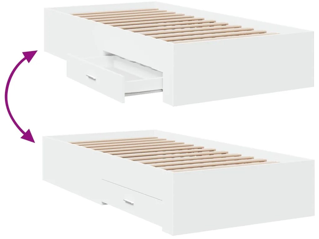 Estrutura de cama c/ gavetas 100x200cm derivados madeira branco