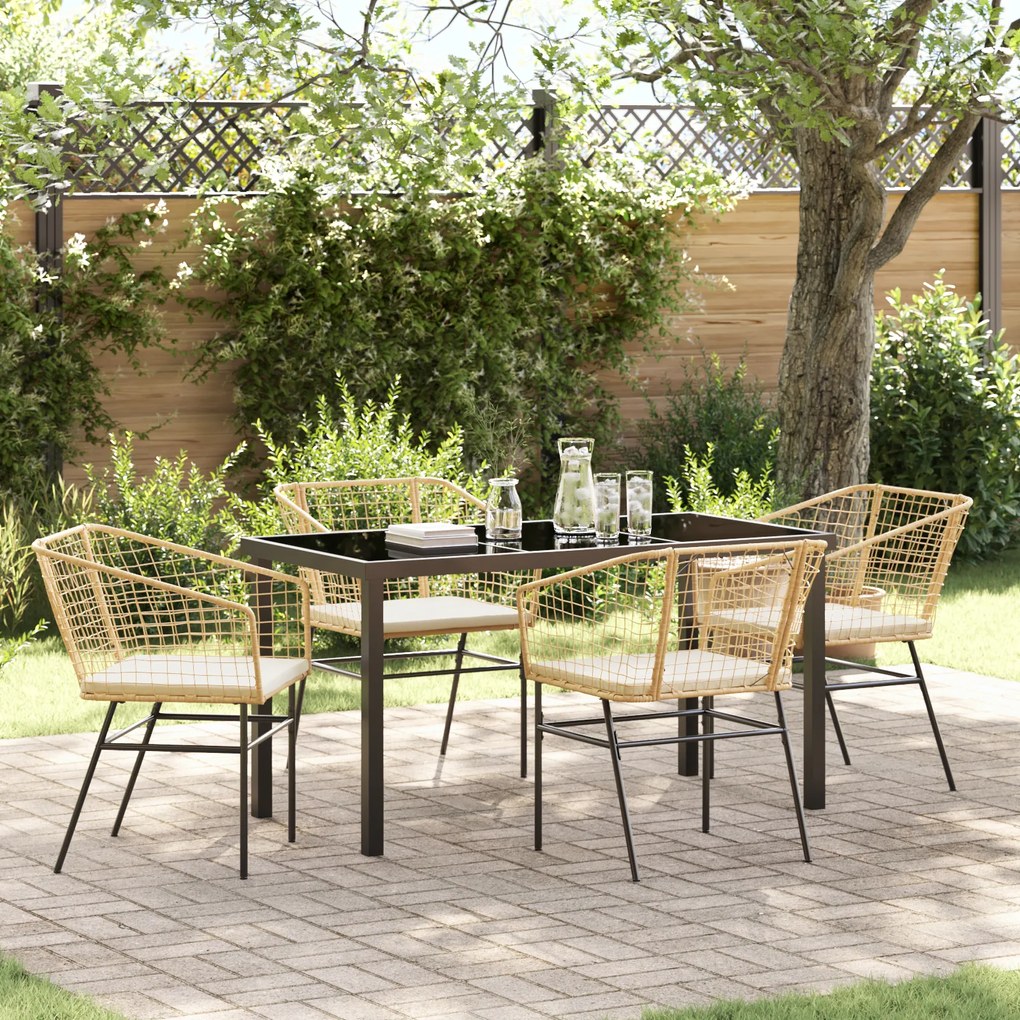 vidaXL Conjunto de Jantar Jardim 5 Peças com Almofadas Castanho Rattan Poliéster