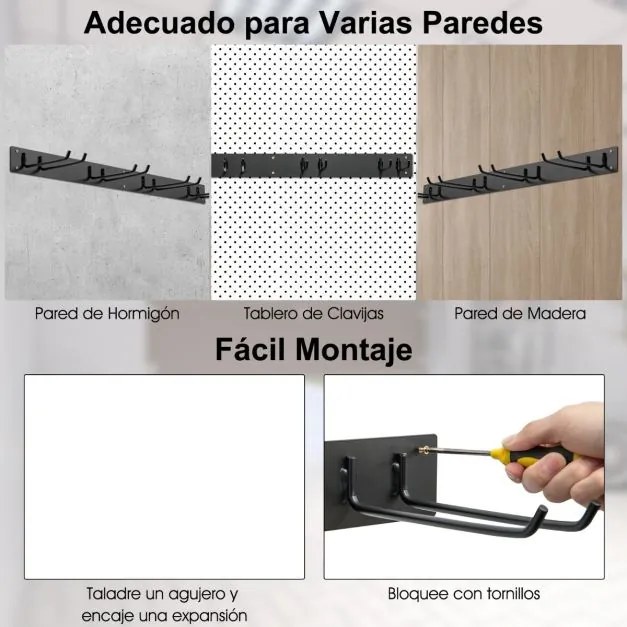 Organizador de ferramentas de jardim Estante metálica de trabalho com 8 ganchos 91 cm Montagem na parede Carga do dispositivo 150 kg