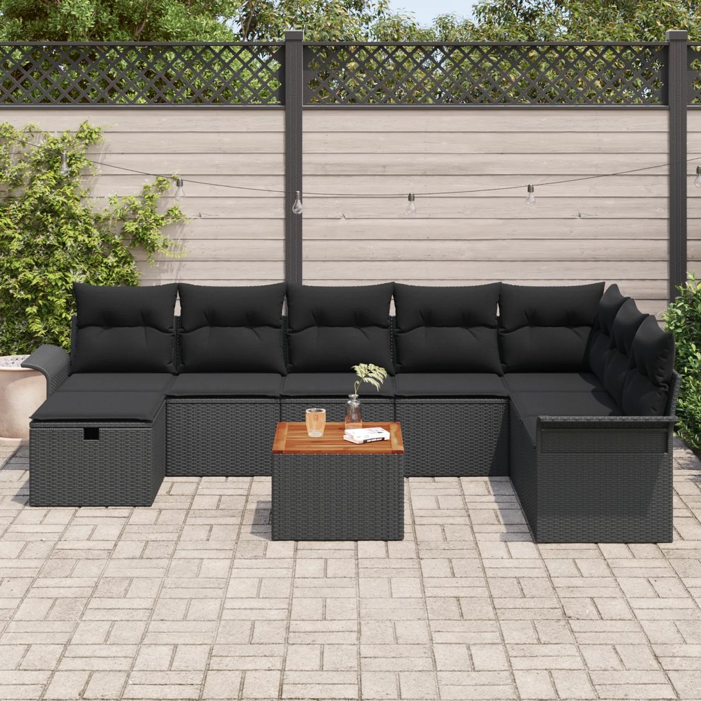 Conjunto de Sofá de 9 Peças para Jardim com Almofadas Rattan Poliéster