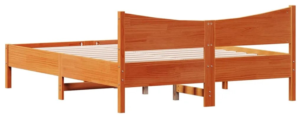 Cama sem colchão 150x200 cm madeira pinho maciça castanho-mel