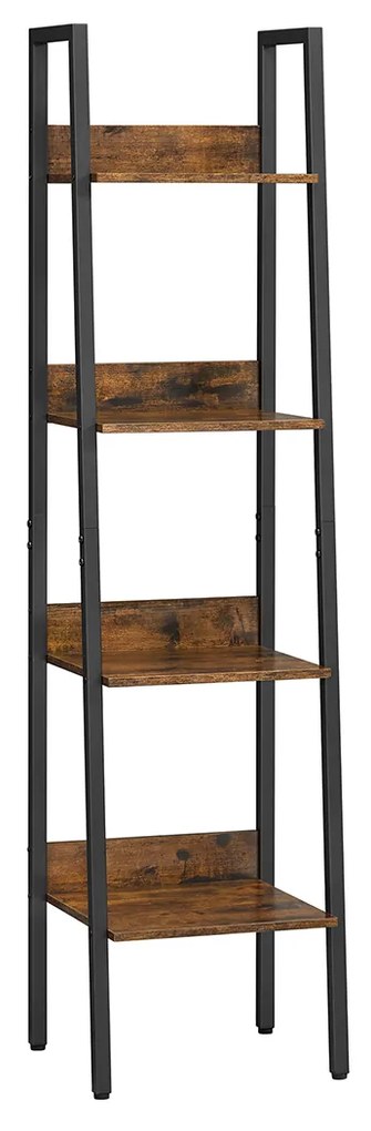 Prateleira tipo escada VASAGLE, estante de 4 níveis para escritório em casa, prateleiras de armazenamento independentes, para sala de estar, quarto e cozinha, estrutura de aço, fácil de montar, industrial, marrom rústico e preto LLS108B01