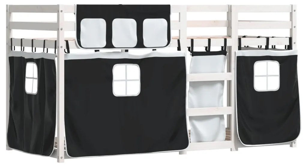Beliche com cortinas 90x190 cm pinho maciço branco e preto