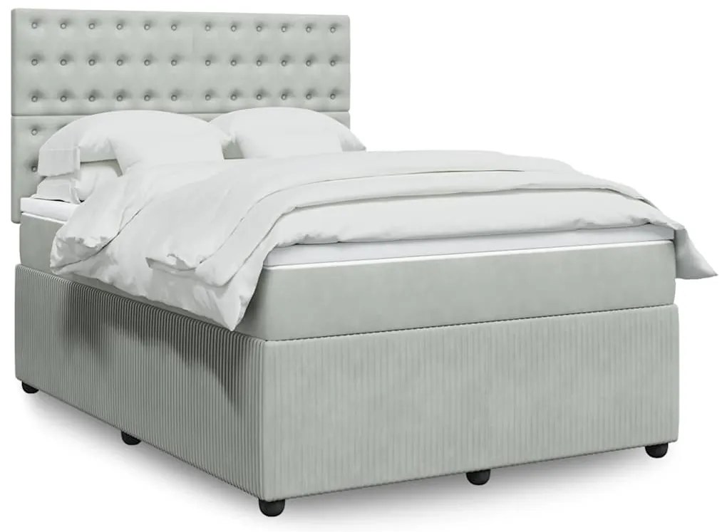 vidaXL Cama com molas/colchão 140x190 cm veludo cinzento-claro