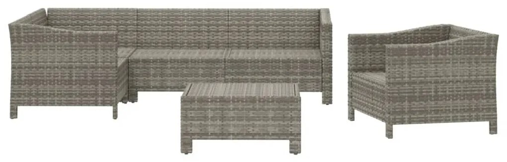 6 pcs conjunto lounge de jardim c/ almofadões vime PE cinzento