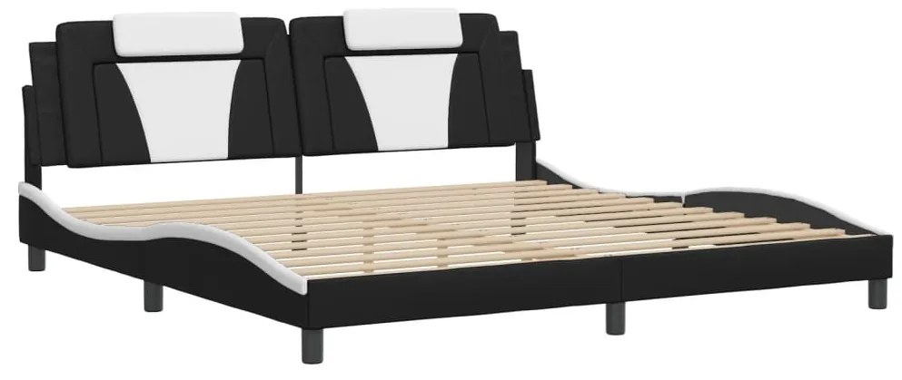 Estrutura de cama c/ cabeceira couro artificial preto e branco
