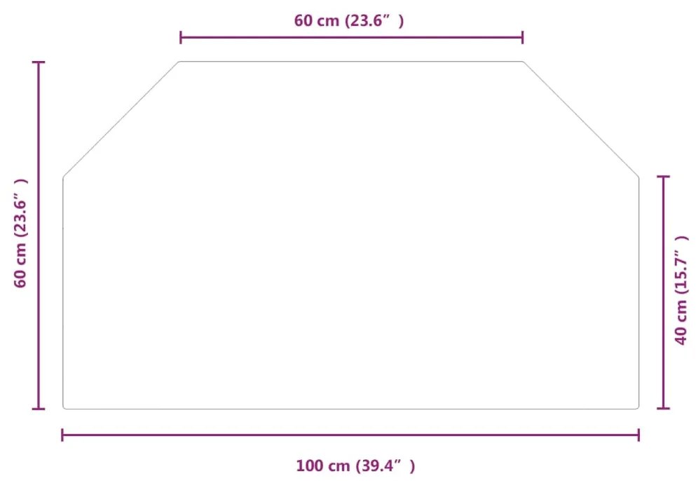Placa de vidro para lareira hexagonal 100x60 cm