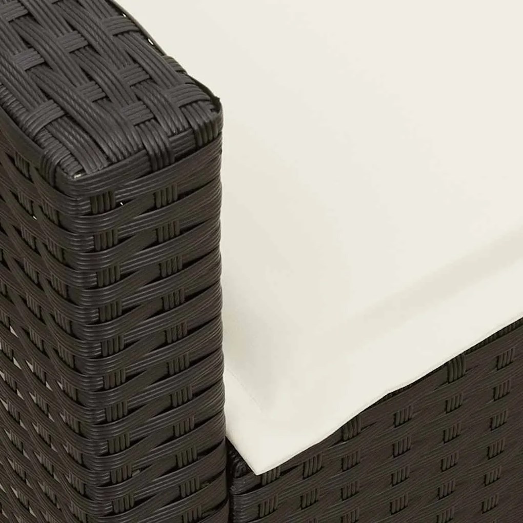 Sofá de jardim 5 lugares com almofadões vime PE preto