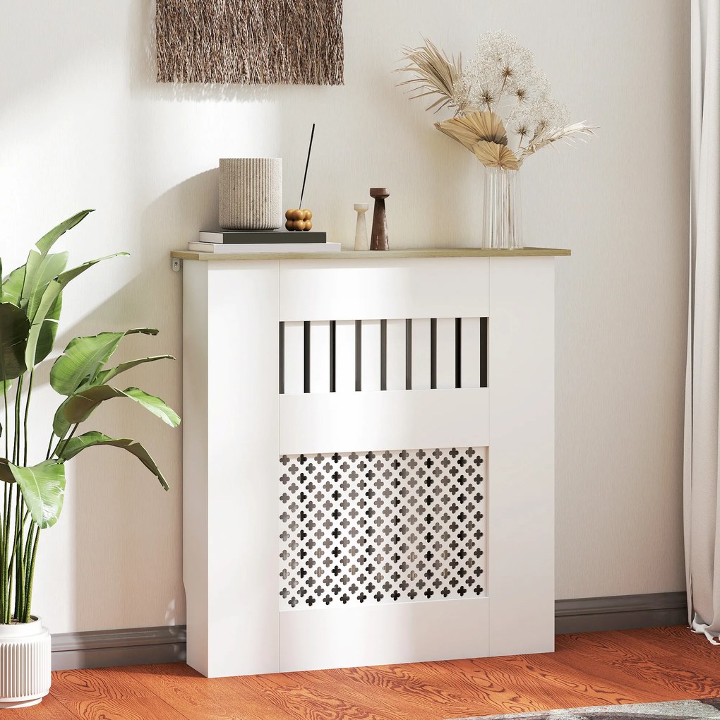 Cobertura para Radiadores Proteção Radiador de MDF 78x19x81 cm Desenho Moderno de Ripas Branco