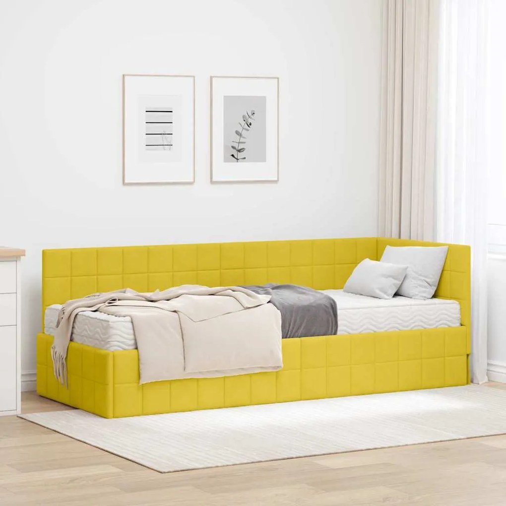 vidaXL Estrutura de Cama de Canto com Colchão 2 pcs Amarelo Veludo