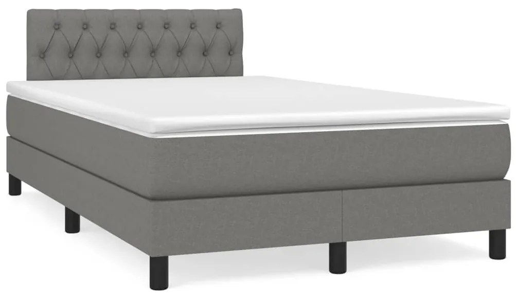 Cama box spring c/ colchão e LED 120x190 cm tecido cinza-escuro