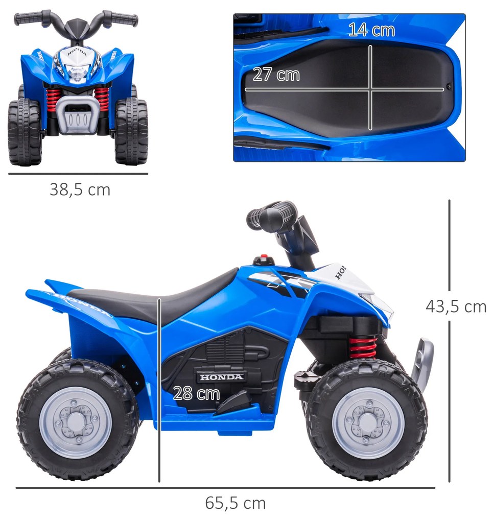 AIYAPLAY Quadriciclo Elétrico HONDA para Crianças de 18-36 Meses Quadriciclo Elétrico Infantil a Bateria 6V com Faróis LED Buzina Velocidade de 2,8km/h e Avance 65,5x35,5x43,5cm Azul