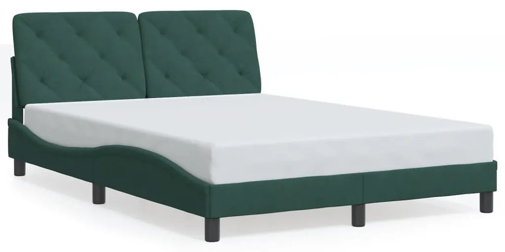 Estrutura de cama c/ luzes LED 140x200 cm veludo verde-escuro