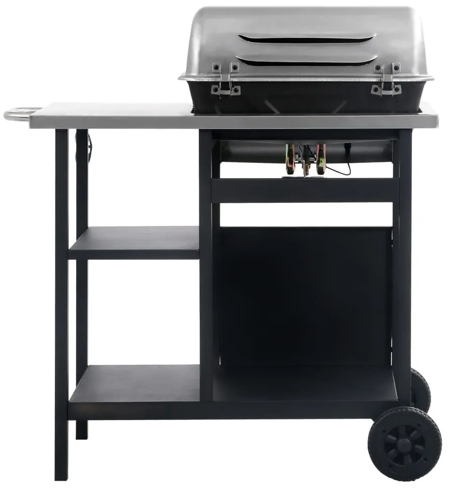 Grelhador/BBQ gás mesa de apoio 3 prateleiras preto e prateado
