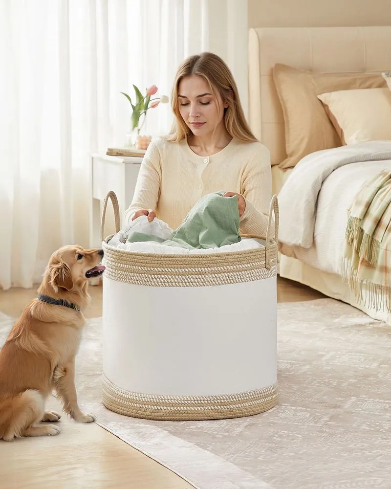 Cesto para roupa suja 90 L com tampa e pega 50 x 50 x 46 cm castanho camelo