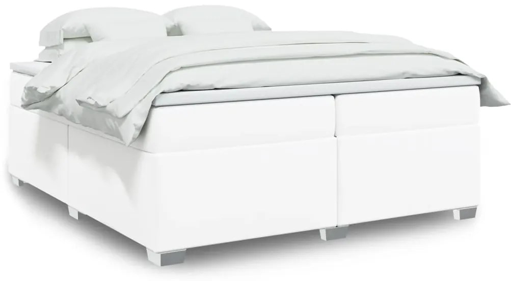 Cama com molas/colchão 200x200 cm couro artificial branco