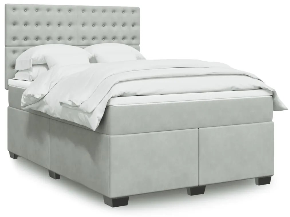 vidaXL Cama com molas/colchão 140x190 cm veludo cinzento-claro