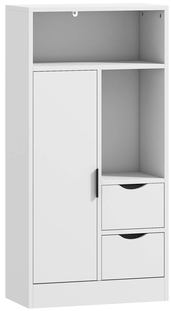 HOMCOM Móvel de Casa de Banho Estreito com 2 Gavetas Compartimento Aberto e Prateleiras Ajustáveis 50x25x100 cm Branco | Aosom Portugal