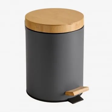 Lixeira Com Pedal Para Exterior Em Aço Galvanizado E Bambu Sosua Cinza Grafito & 5 L - Sklum