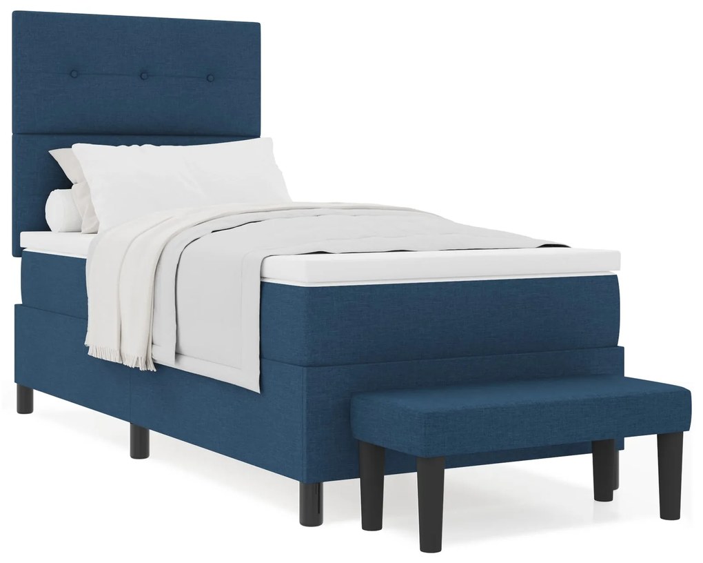 Cama Box Spring com Colchão e Banco Azul 90x200 cm Tecido