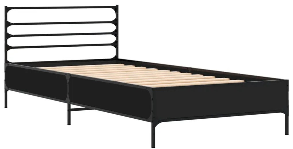 Estrutura de cama 90x190 cm derivados de madeira e metal preto