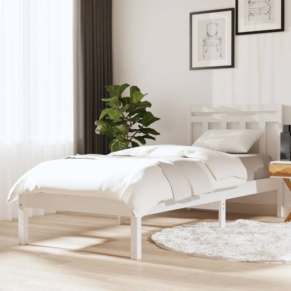 Estrutura de cama 90x200 cm pinho maciço branco