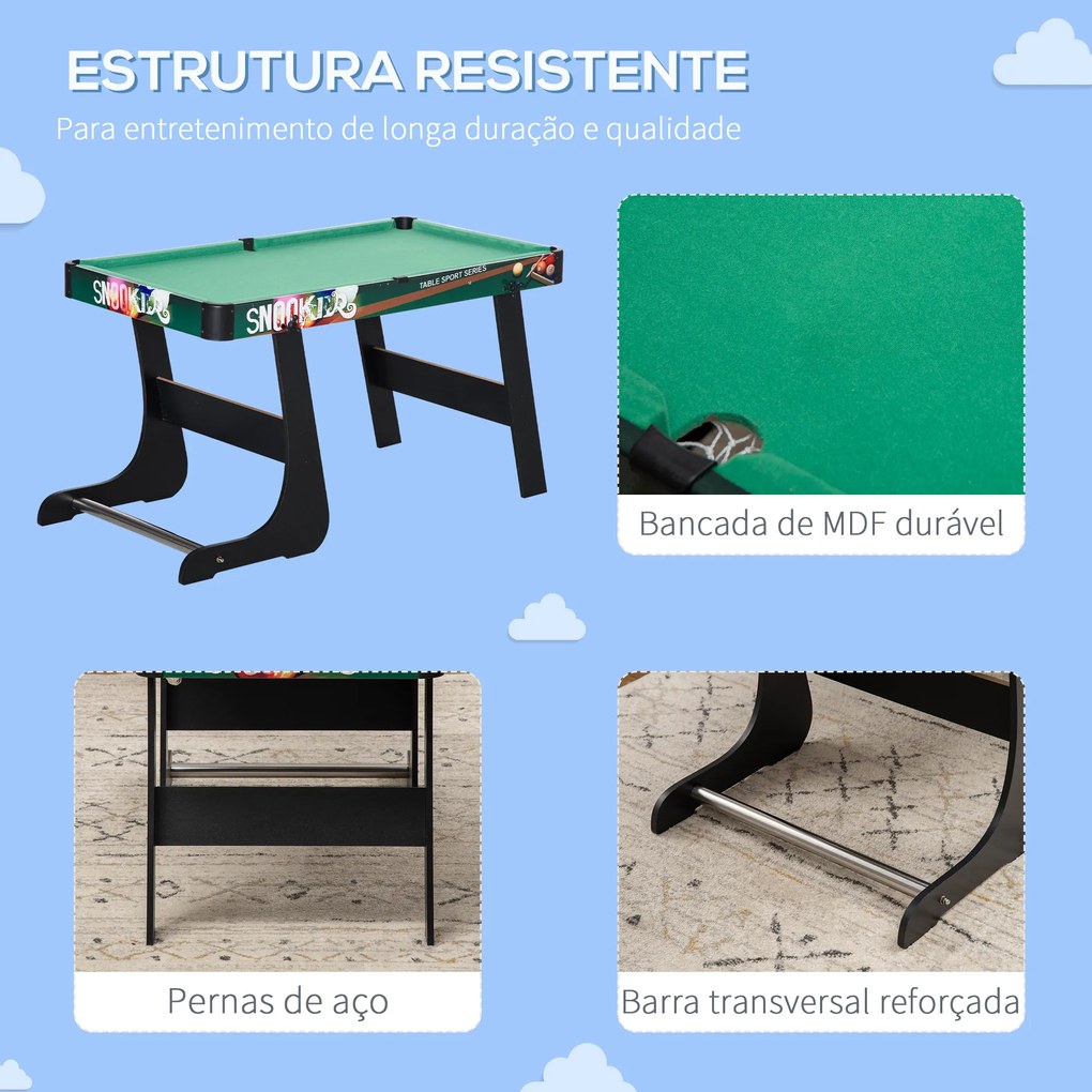 HOMCOM Mesa Multi Jogos para Crianças acima de 7 Anos Mesa de Jogos 6 em 1 Dobrável Bilhar Matraquilho Ping Pong Lançamento de Anéis Hóquei no Gelo e Air Hóquei 118x104x71cm Multicor