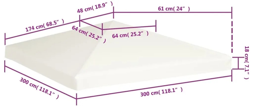 Cobertura de gazebo 310 g/m² 3x3 m branco nata