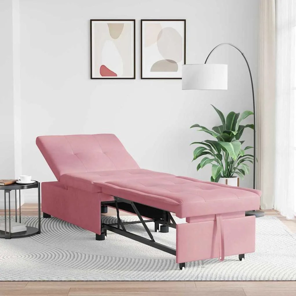 vidaXL Sofá-cama 3 em 1 Design Retrátil Veludo Rosa