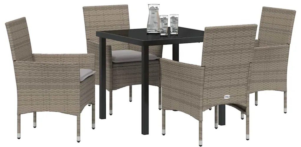 Conjunto de Jantar de Jardim com 5 Peças e Almofadas Cinzas em Rattan